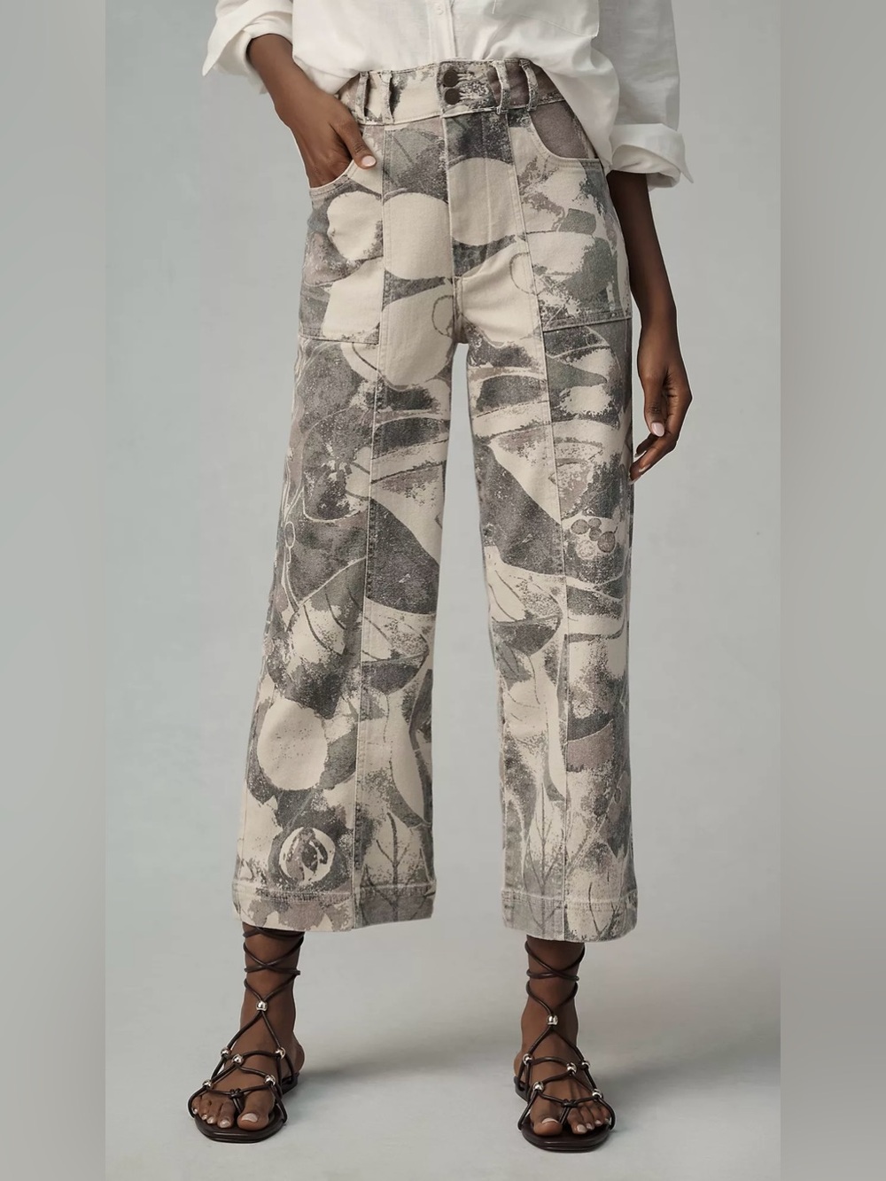Anthropologie Pilcro The Skipper High-Rise Crop Camo Wide-Leg Pants - Size 25 - Picture 2 of 13